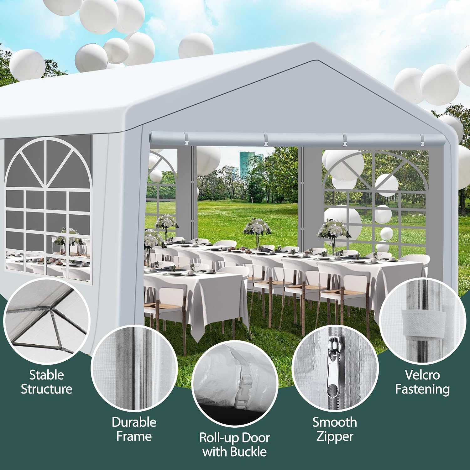 20'x30' Party Tent Heavy Duty, Large Wedding Event Tent with Removable Sidewalls & 4 Sand Bags, Event Canopy Shelter for Parties Outside UV50+ Waterproof, Carpas para Fiestas (20x30 FT)