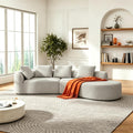 Merax 116' Curved Polyester Sectional Sofa, Modern Pearl Upholstery 3 Seat Cloud Couch with Chaise Lounge & 4 Pillows for Living Room, White+Gray