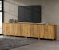 WAMPAT TV Stands Entertainment Center for 100+ Inch TVs, 4-in-1 Wood Television Stand with Doors, 141.6' Extra Wide Modern Media Console Tables with Storage Cabinets for Living Room, Oak Brown