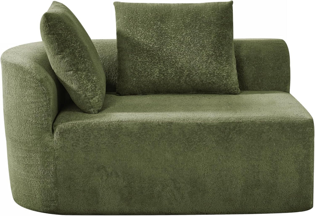 Merax 116' Curved Polyester Sectional Sofa, Modern Pearl Upholstery 3 Seat Cloud Couch with Chaise Lounge & 4 Pillows for Living Room, Green
