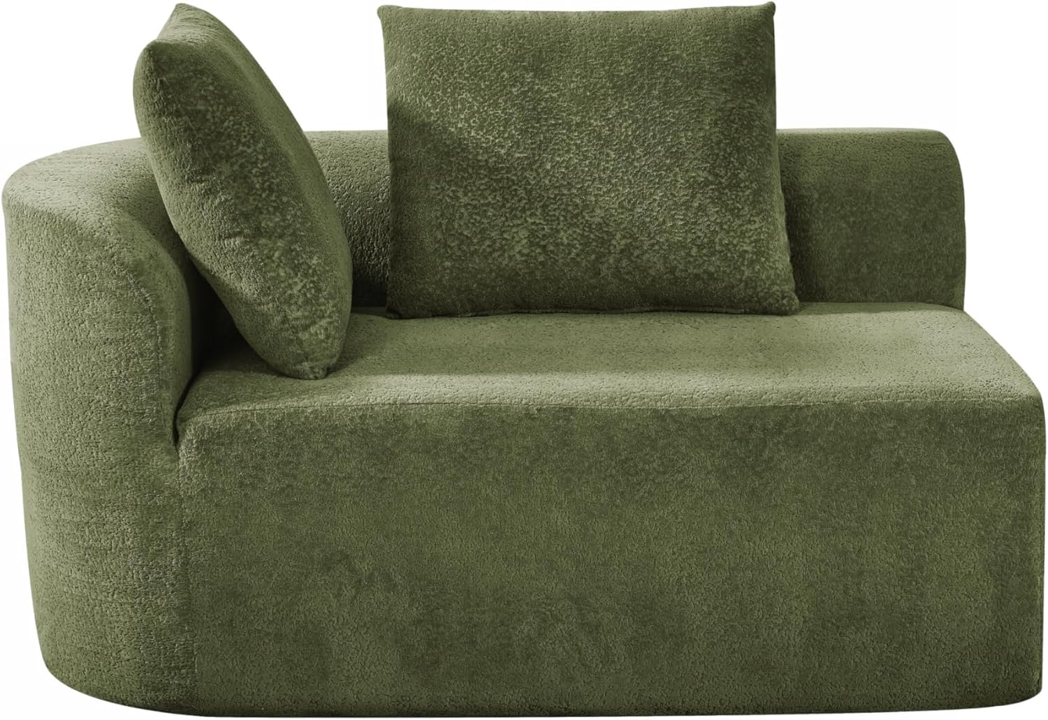 Merax 116' Curved Polyester Sectional Sofa, Modern Pearl Upholstery 3 Seat Cloud Couch with Chaise Lounge & 4 Pillows for Living Room, Green
