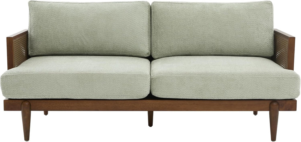 Christopher Knight Home Emir Modern 3 Seater Sofa Couch, Wooden Home Sofa Living Room, Spacious Seating for Bedroom, Home Office, Comfy Cloud Couch, Walnut + Light Green