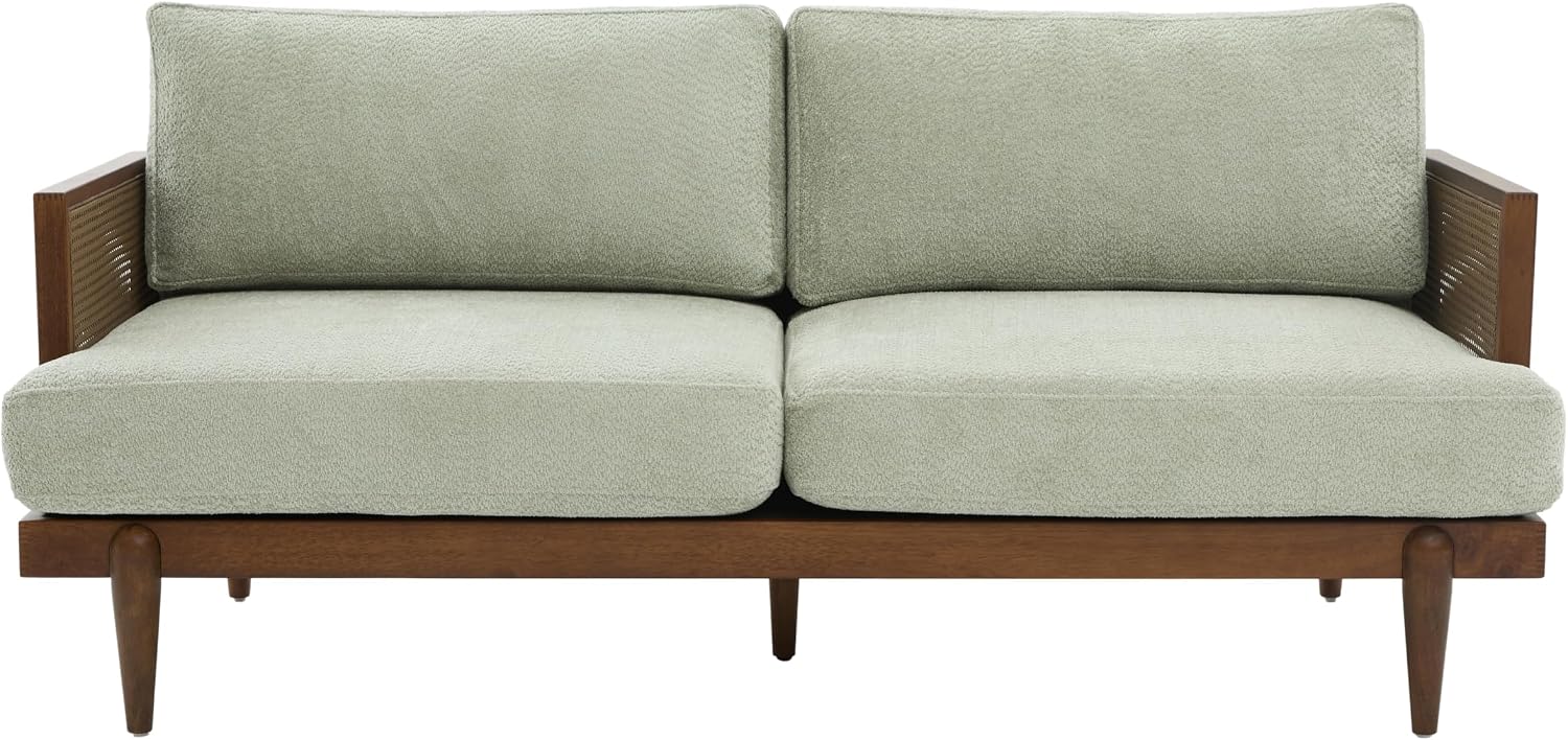 Christopher Knight Home Emir Modern 3 Seater Sofa Couch, Wooden Home Sofa Living Room, Spacious Seating for Bedroom, Home Office, Comfy Cloud Couch, Walnut + Light Green