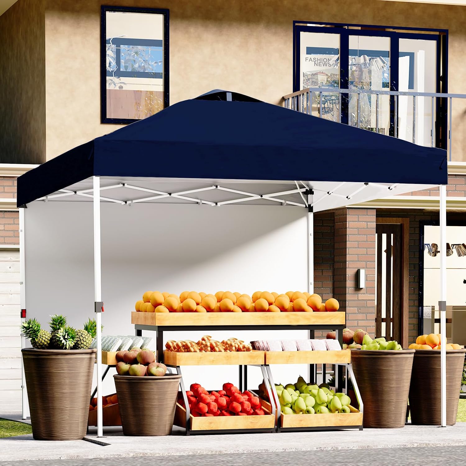 Shades 10x10 Pop Up Canopy with 3 Sidewalls & 4 Sandbags,Heavy Duty Beach Tent with Portable Bag,Sun Shelter for Parties,Events,Outdoor Gazebo with 420D Coated Waterproof Navy Blue Fabric