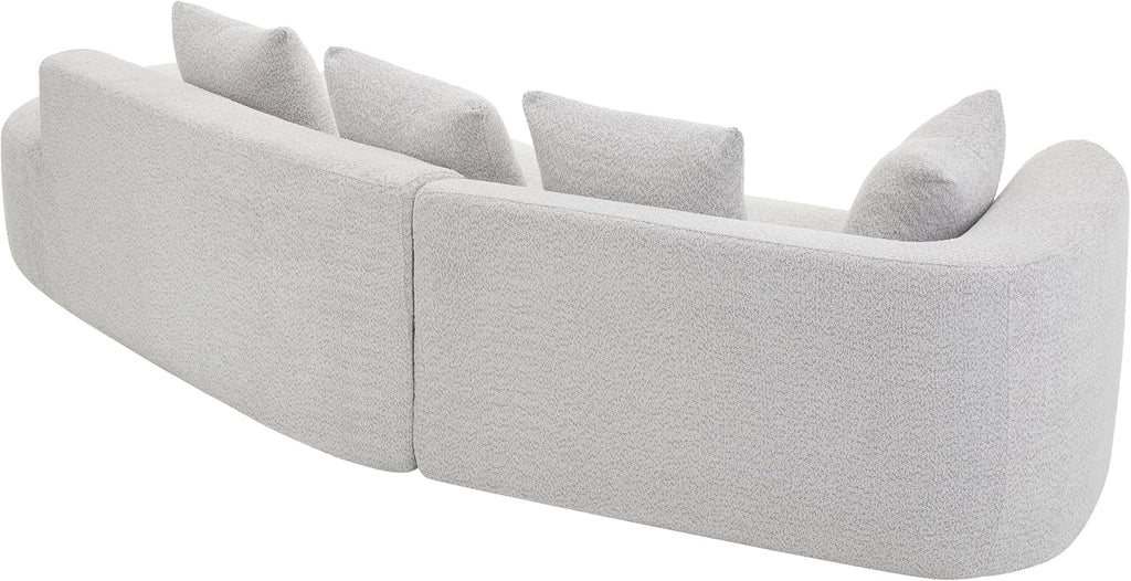 Merax 116' Curved Polyester Sectional Sofa, Modern Pearl Upholstery 3 Seat Cloud Couch with Chaise Lounge & 4 Pillows for Living Room, White+Gray