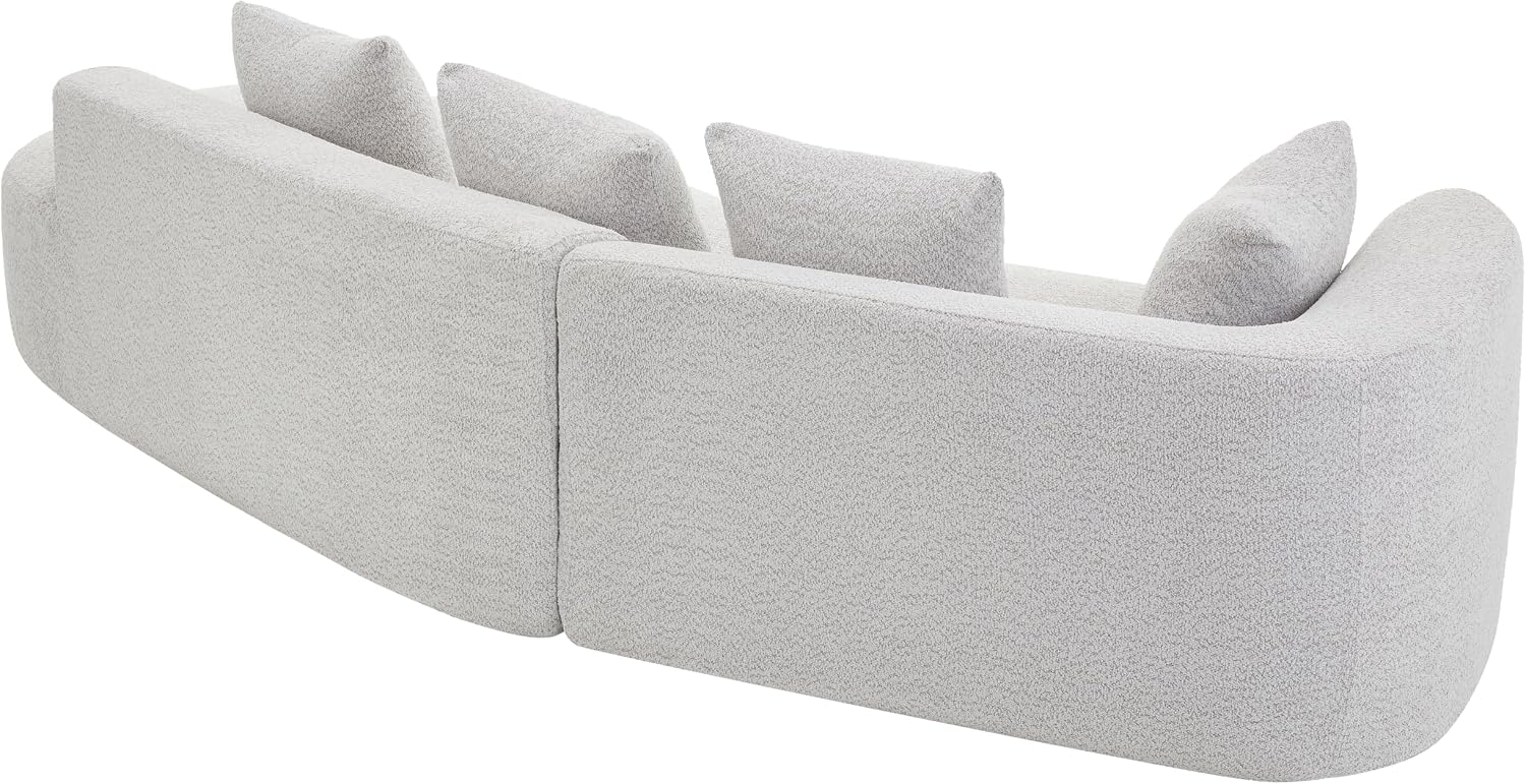 Merax 116' Curved Polyester Sectional Sofa, Modern Pearl Upholstery 3 Seat Cloud Couch with Chaise Lounge & 4 Pillows for Living Room, White+Gray