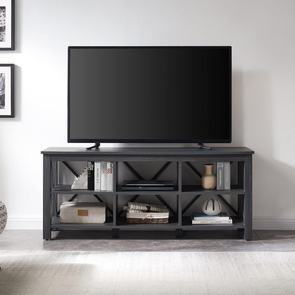 Henn&Hart Rectangular TV Stand for TV's up to 65' in Charcoal Gray, TV Stands for the Living Room