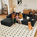 96' Modular Sectional Sofa, Modern Corduroy Cloud Couch with Deep Seat, Boneless Couch Upholstered 3-Seater L-Shaped Sofa for Living Room, No Assembly Required (Black, Left-Facing Chaise)