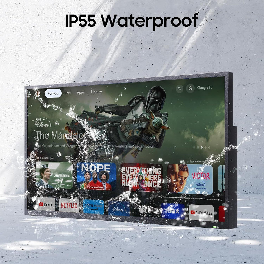 SYLVOX Outdoor TV, 55'' QLED Smart TV, IP55 Waterproof, Dolby Atmos HDR 10, Voice Remote,1000nits Weatherproof Television, Chromecast Built-in for Deck, Patio or Garden(Deck Pro QLED 3.0)
