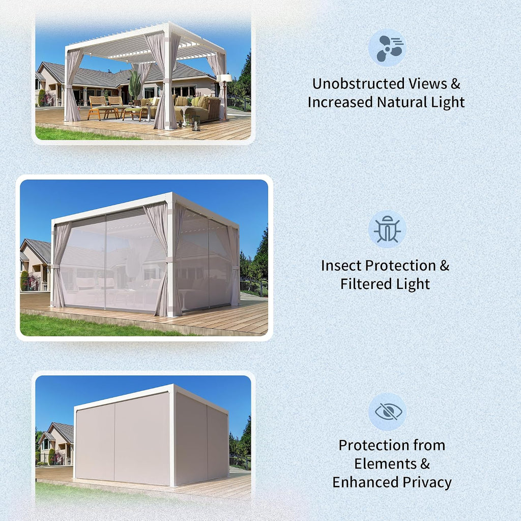 YOLENY Louvered Pergola - 10x10, All Aluminum with Adjustable Rainproof Roof, Outdoor Pergola with Curtains and Nets for Patio & Garden, White