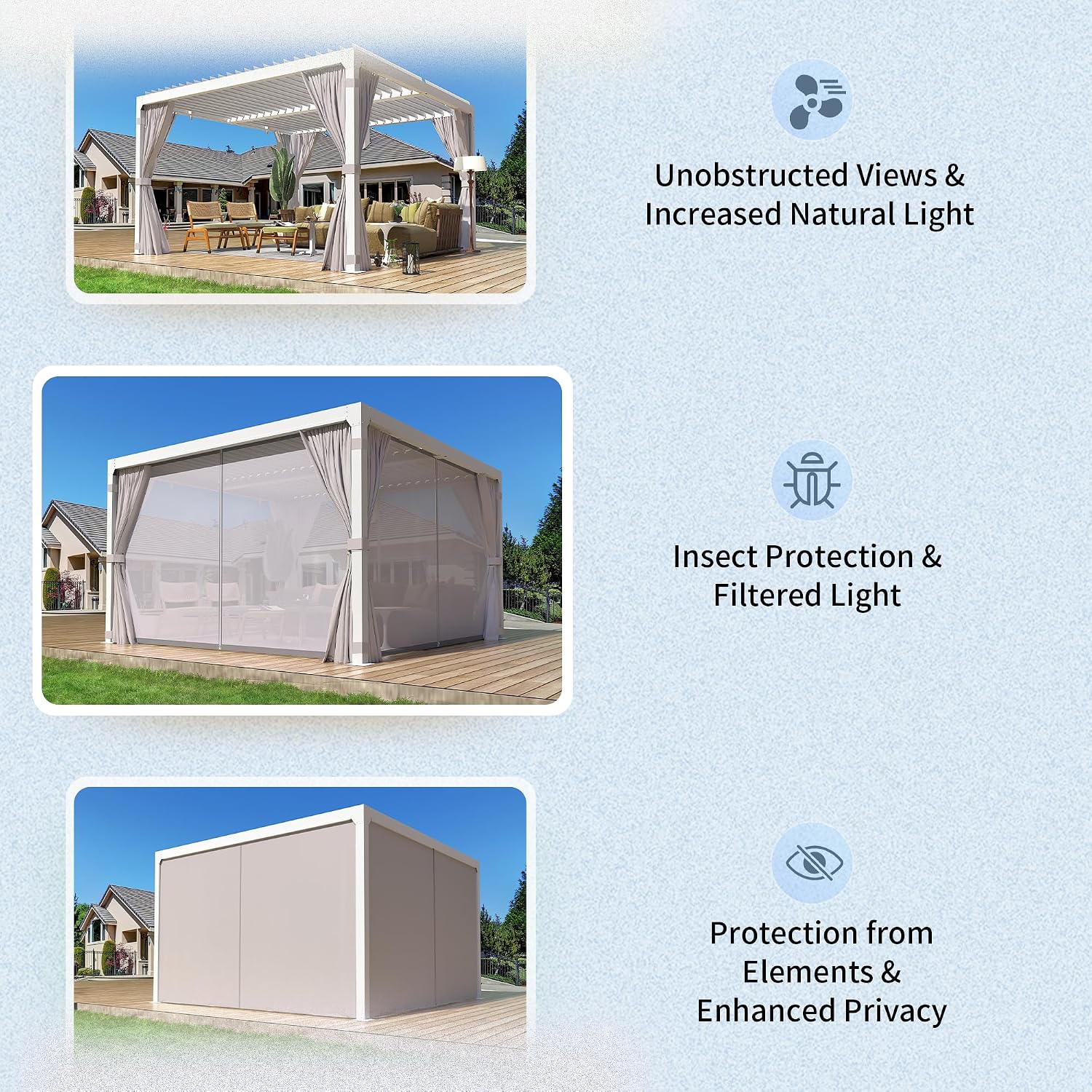 YOLENY Louvered Pergola - 10x10, All Aluminum with Adjustable Rainproof Roof, Outdoor Pergola with Curtains and Nets for Patio & Garden, White
