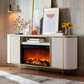 OKD Luxury 70' Fluted Fireplace TV Stand, Modern Chic Entertainment Center for TVs Up to 80 inches, TV Console with Faux Marble Top, Curved Profile Design, Media Console for Living Room, Off White