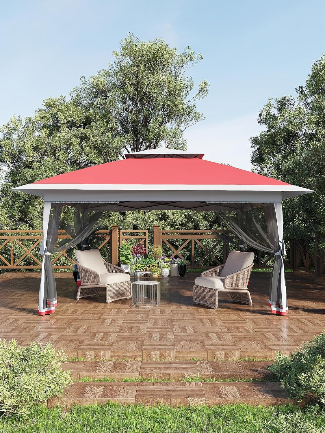 13'' x 13'' Hardtop Gazebo Patio Wide Aluminum Frame Metal Double Roof Outdoor Patio Gazebo,Outdoor Canopy Tent with Mosquito Netting,Backyard Tent for Shade and Rain for Lawn, Garden, Backyard