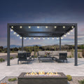 PURPLE LEAF Louvered Pergola 94AS 10' x 12' Outdoor Aluminum Pergola with Two Independently Adjustable Roof with 24 Light Bulbs for Backyard Garden