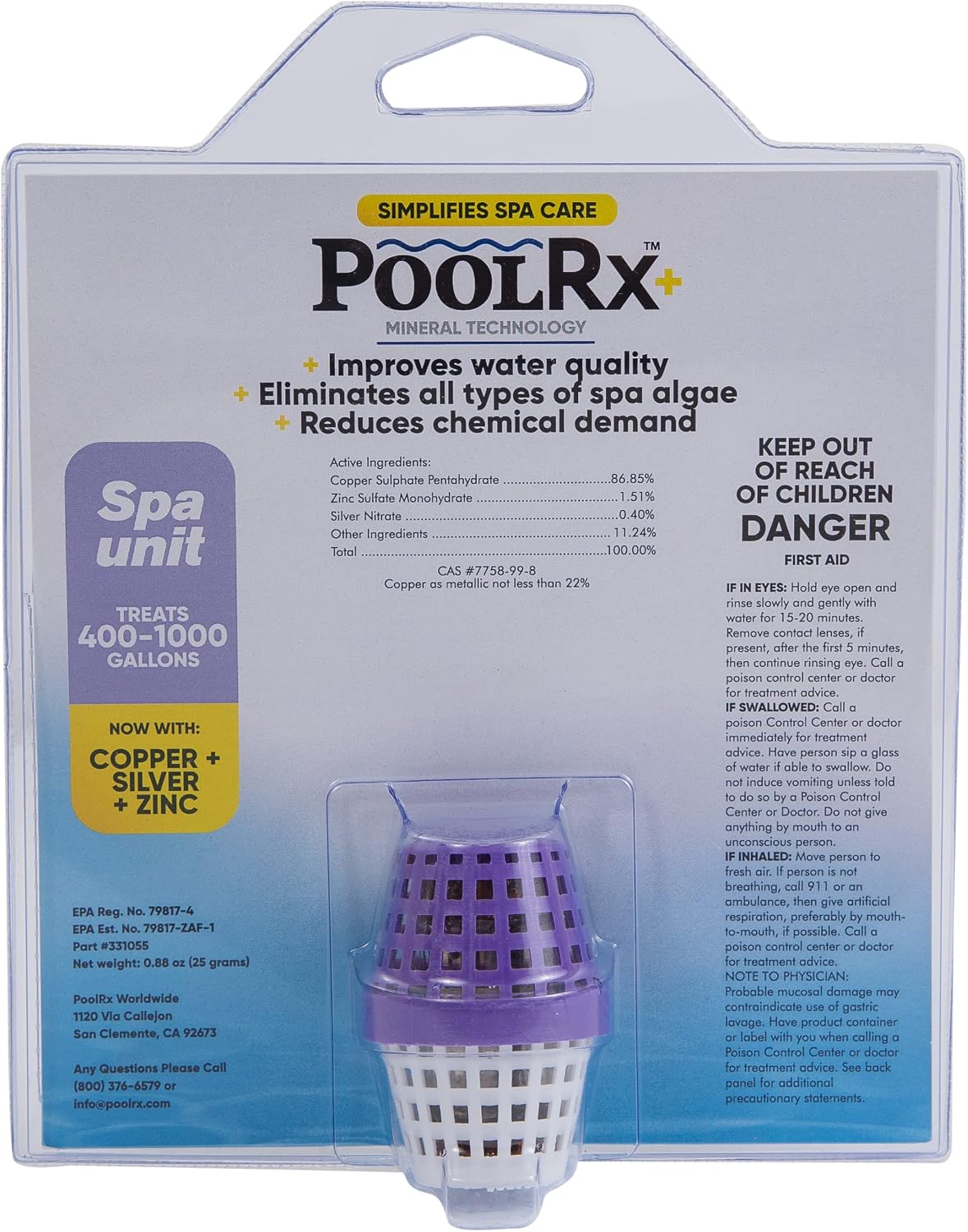 Pool RX 101003 Swimming Pool Algaecide, 4 Pack, Blue & PoolRX+ spa Unit 400-1,000 gallons