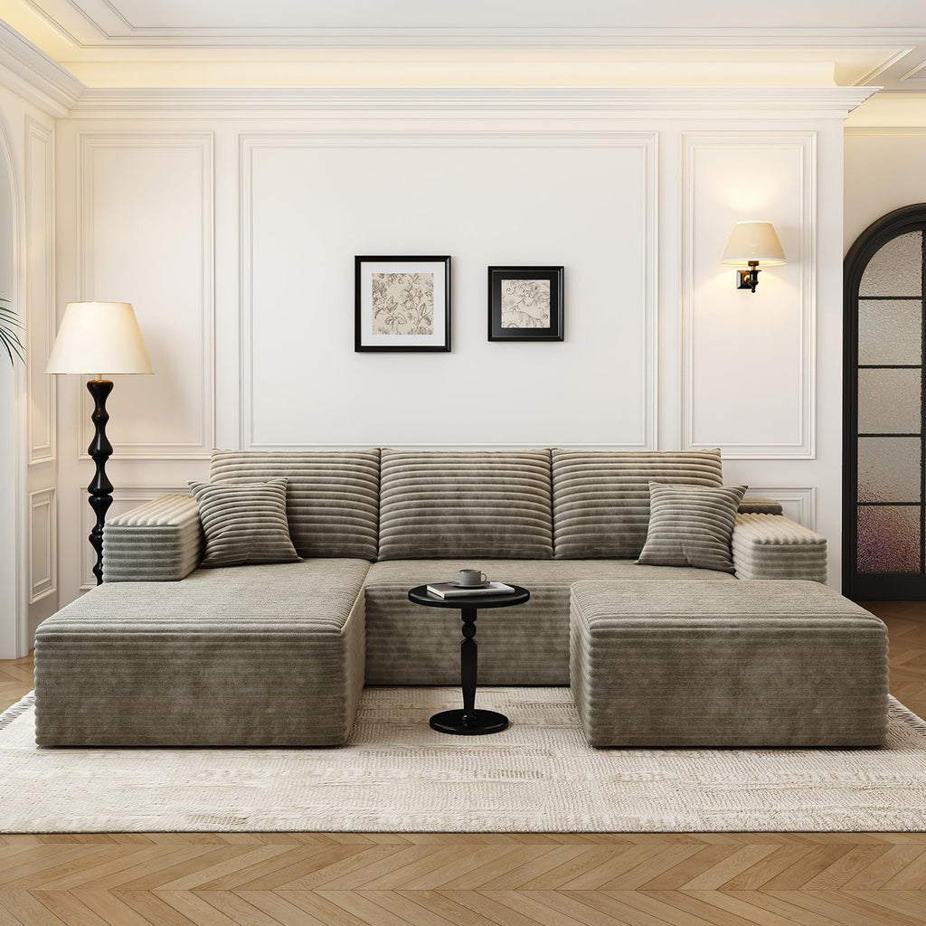 107.5' Cloud Modular Sectional Couch with 1 Ottoman,Modern Minimalist Upholstered Couches, Comfort U Shaped Sofa for Living Room,Deep Seat Corner Couch，No Assembly Required (Camel,Left Facing Chaise)