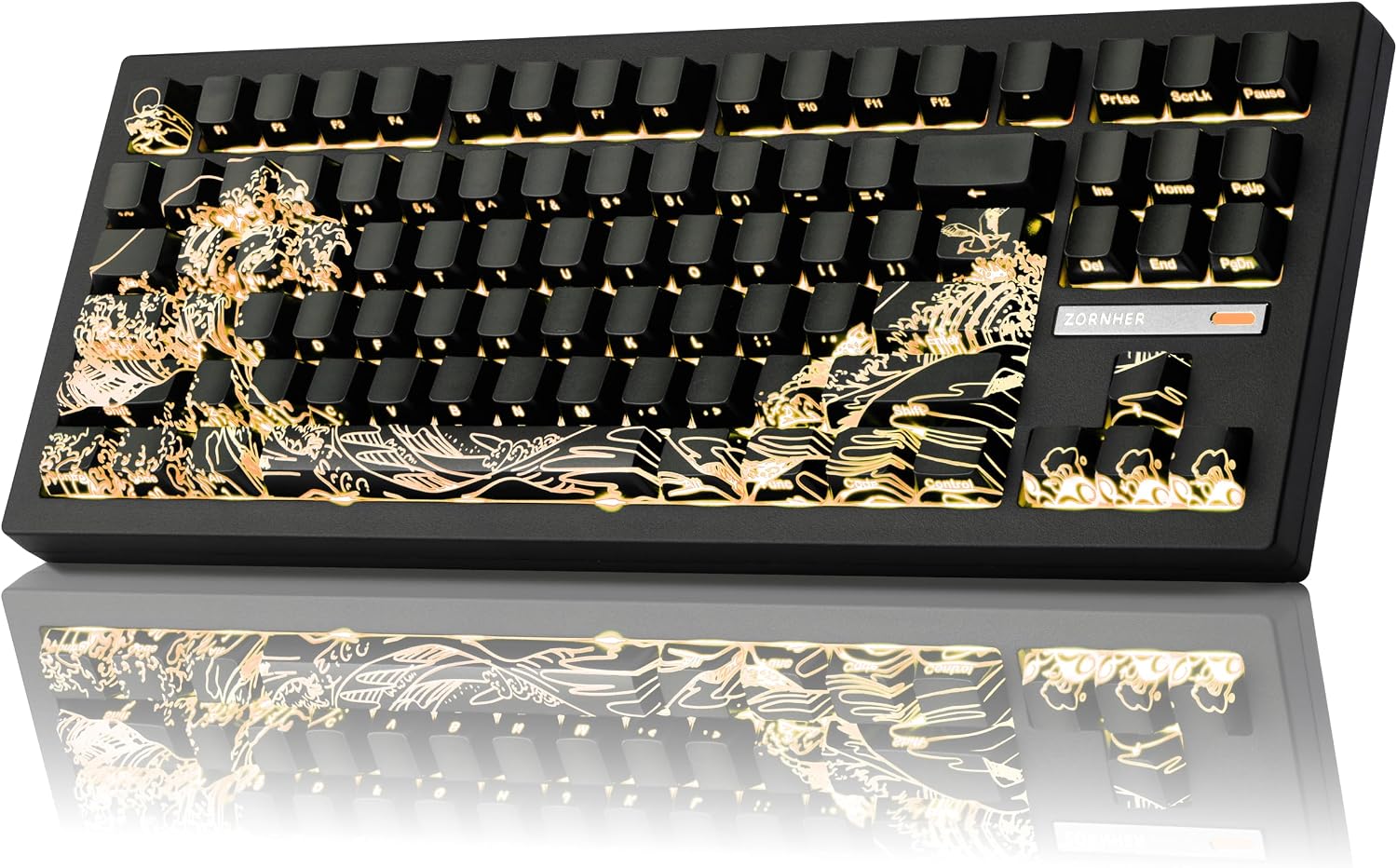 ZORNHER ZH870 Wireless Gaming Mechanical Keyboard,80% Black Custom Creamy Sound Keyboard with Shine Though Wave of Kanagawa Kanagawa Keycaps,Creamy Sounding Linear Switches,Hot-Swappable,RGB Backlit