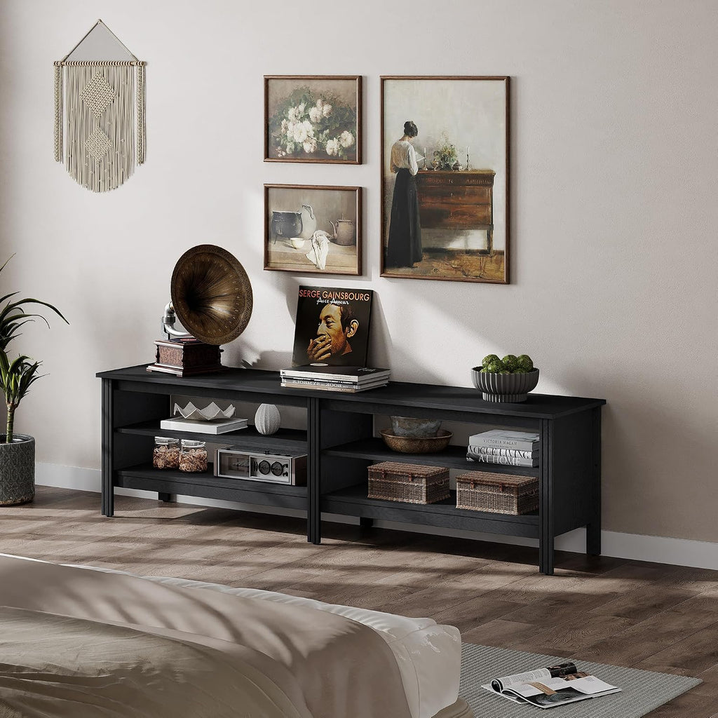 WAMPAT Modern TV Stand for 75 Inch TV, Entertainment Center for 55 60 65 70 inch TV Console Table with 4 Cubby Storage for Living Room Bedroom, Black