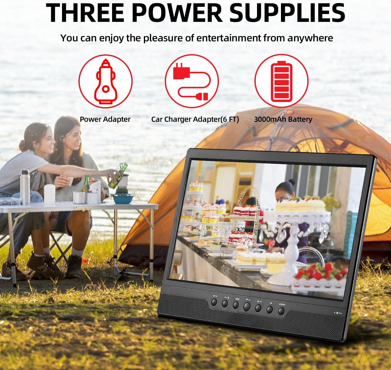 Othoig14'' Portable TV,Small TV with Batterys-HDMI,USB,AV Slot and 1 Antenna,Remote Control,12 Volt car Cable/AC for RV car/Camping/Kitchen