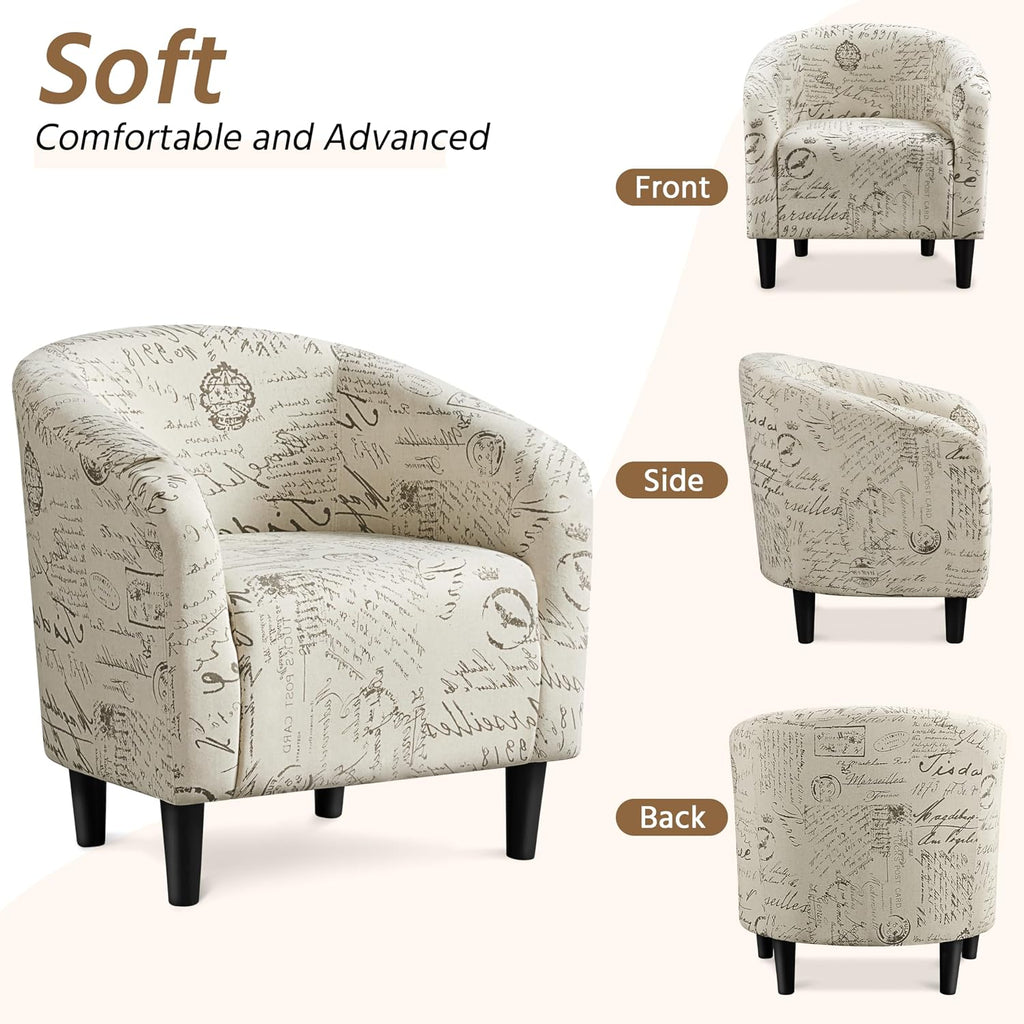 Yaheetech Modren Club Chair with Ottoman, Fabric Accent Armchair with Footstool, Upholstered Barrel Chair and Footrest for Living Room Bedroom Guestroom, Letter Print