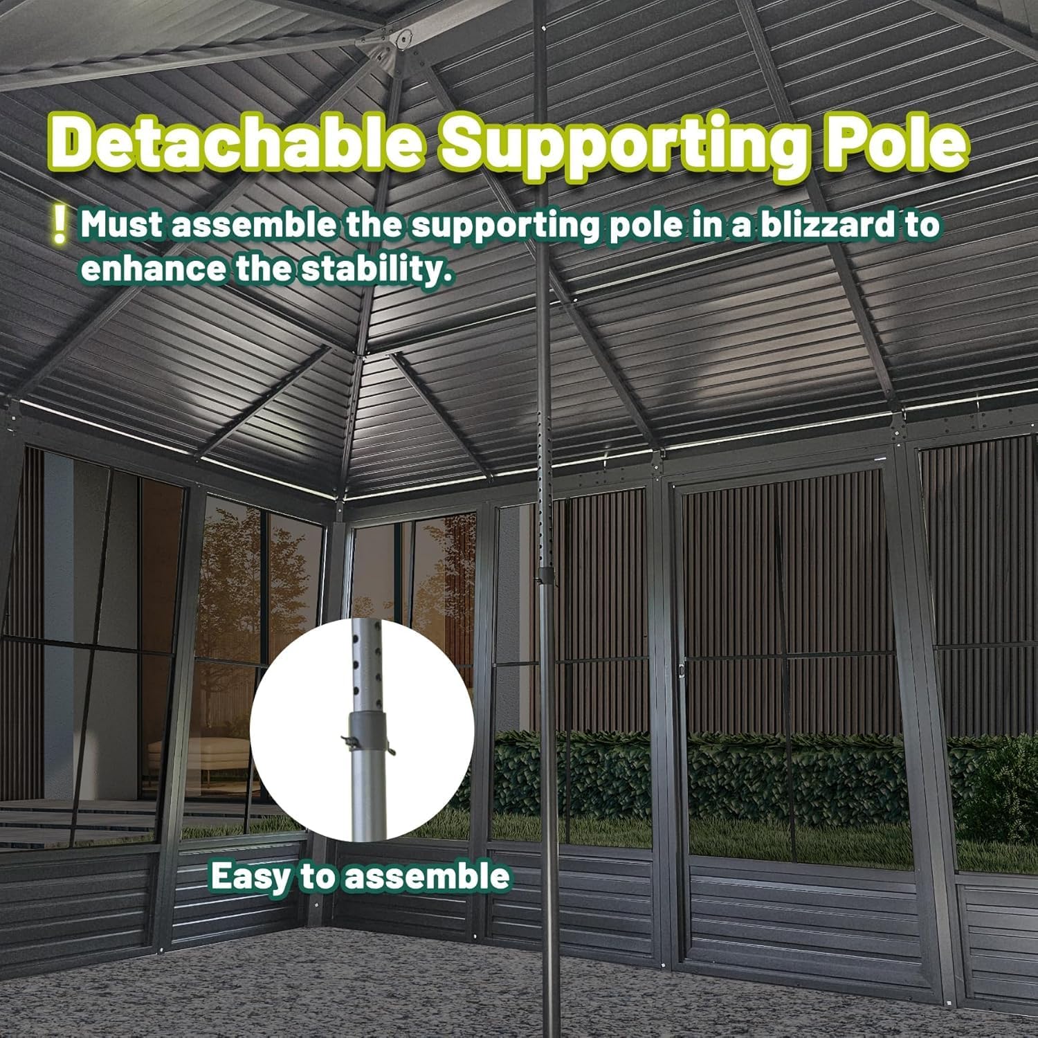 11.2x14.6FT Four Season Solarium Gazebo with Aluminum Frame, Galvanized Steel Roof, Movable PVC Screens & Sliding Doors for Patio Deck Backyard, Gray Hardtop Sunroom Pavilion