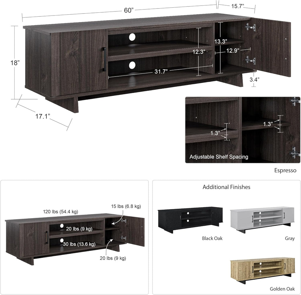 Ameriwood Home Southlander TV Stand for TVs up to 65', Black Oak