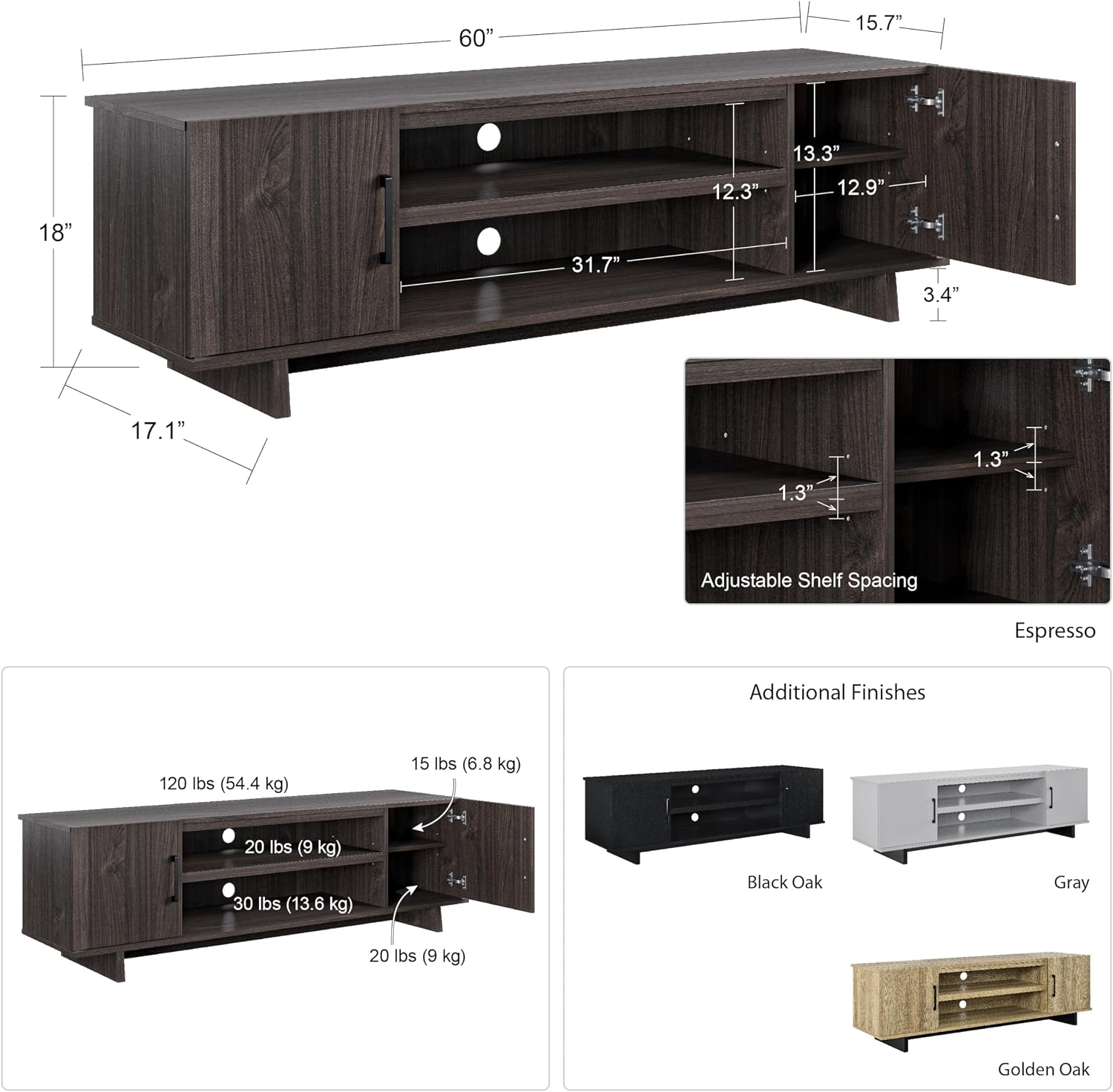 Ameriwood Home Southlander TV Stand for TVs up to 65', Black Oak