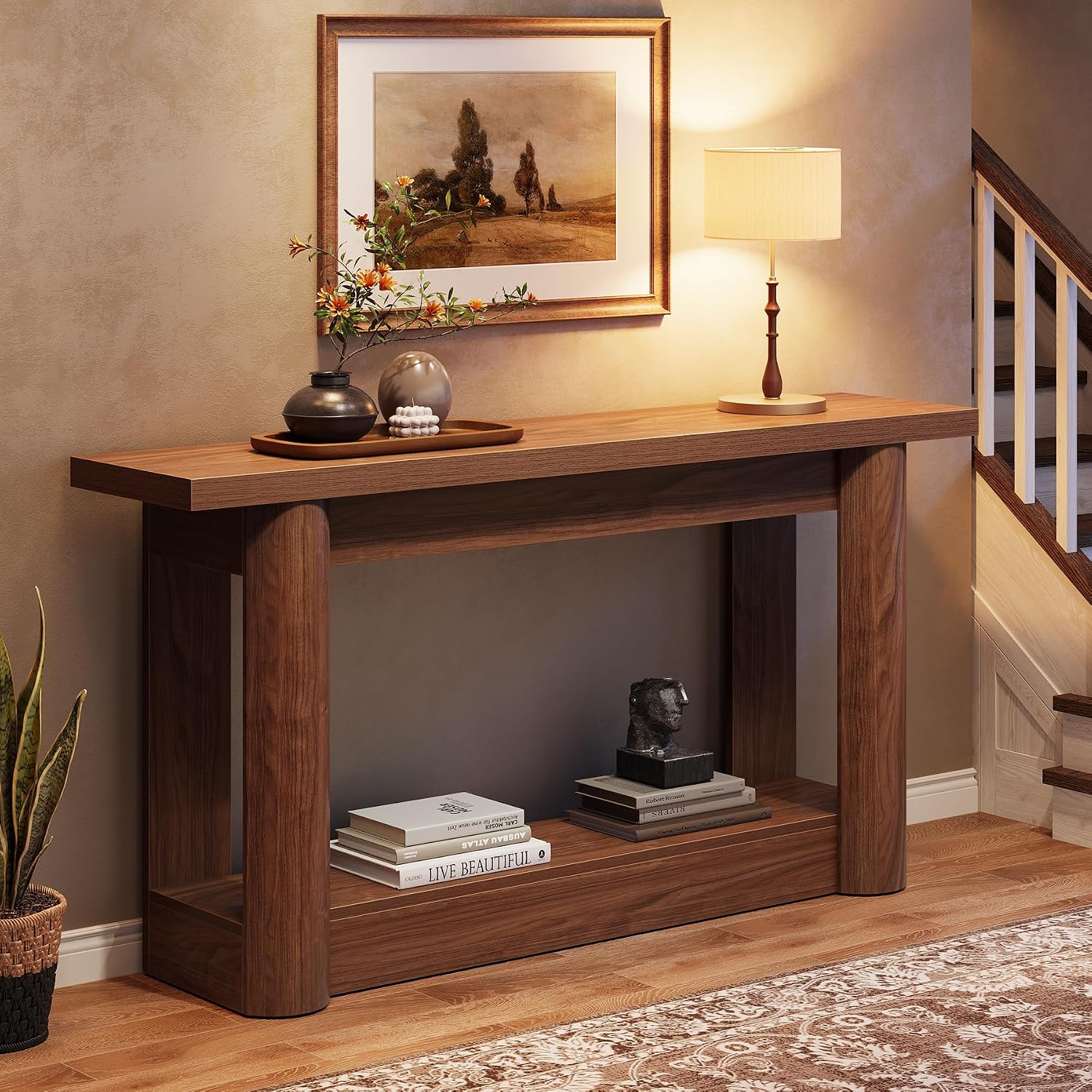 Tribesigns 63-Inch Farmhouse Console Table, Narrow Long Sofa Table Behind The Couch, 2-Tier Storage Entryway Furniture for Hallway, Entrance, Living Room, Rustic Brown