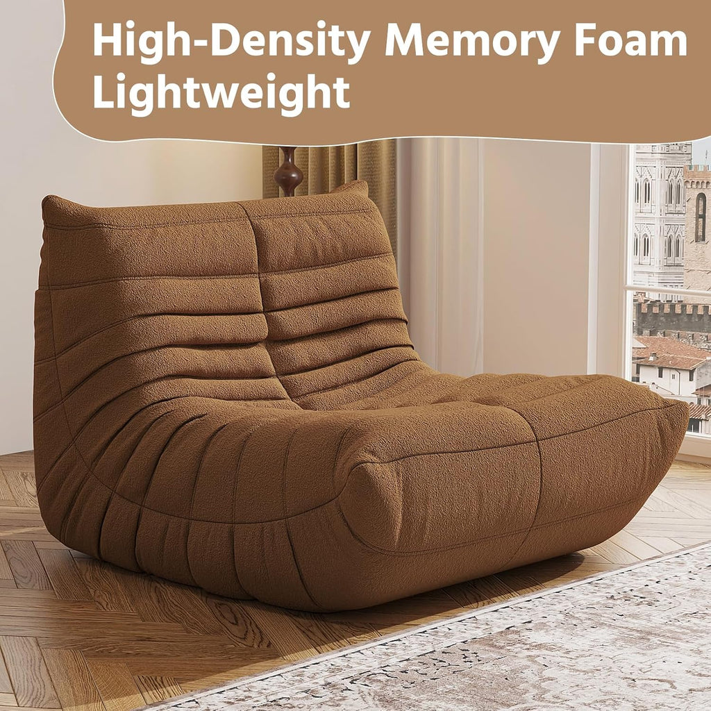 Giant Bean Bag Chair for Adults - Teddy Fleece Fireside Accent Chair with Memory Foam, Comfy Lazy Floor Sofa Couch Boneless Chaise Lounge for Living Room Bedroom Home Theaterr, 1 Seater, Brown