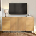 WAMPAT 61.6' TV Stand Cabinets for TVs up to 70 Inches, Entertainment Center with Storage Cabinets and 4 Doors, Mid Century Modern Media TV Console Table for Living Room Bedroom, Oak