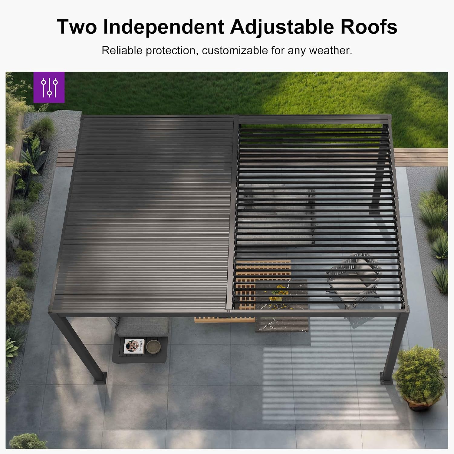 PURPLE LEAF Louvered Pergola w/Light 10' x 10' Aluminum Outdoor Pergola, Adjustable Louvers Roof, Integrated Drainage System 70 Mph High Wind Resistant Small Pergolas for Patio Deck Porch Yard