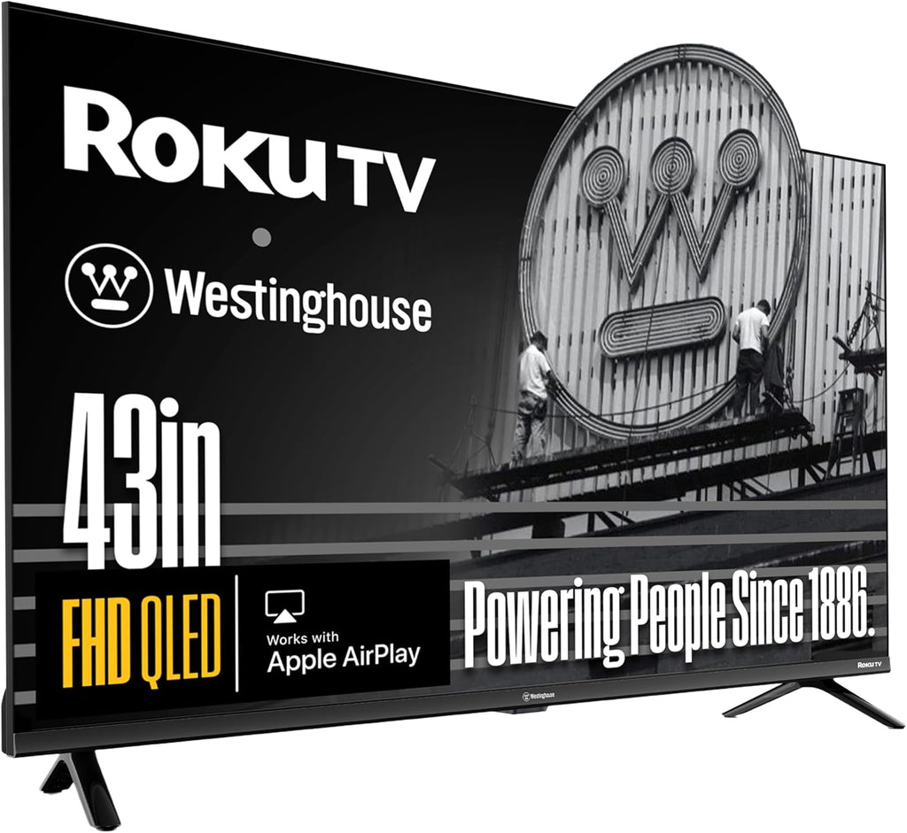 Westinghouse Roku TV - 43 Inch Smart TV, FHD QLED Television w/Dolby Digital+, Wi-Fi & Mobile App Connectivity, Flat Screen, Bluetooth, Compatible w/Apple AirPlay, Alexa, & Google Assistant
