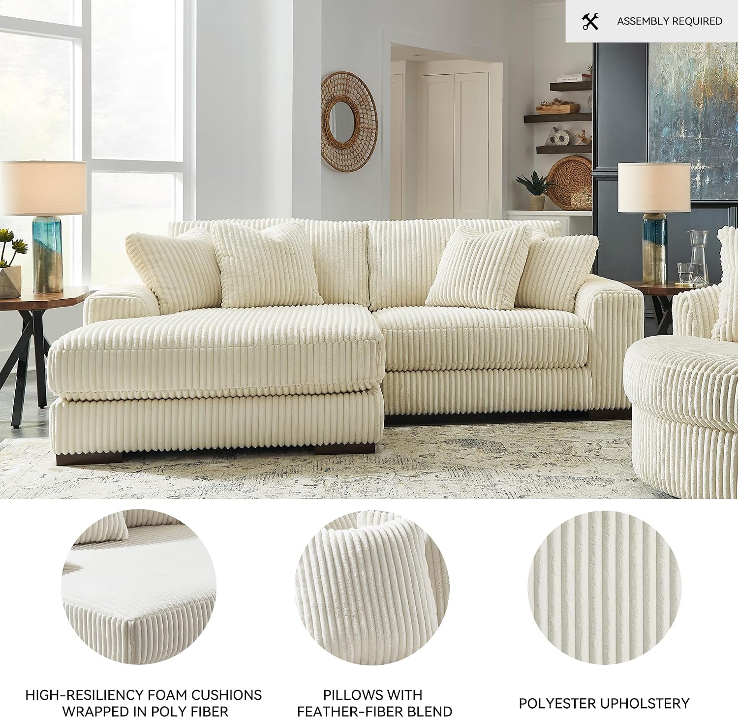 Signature Design by Ashley Lindyn Contemporary L-Shaped 2-Piece Sectional with Chaise for Living Room, White