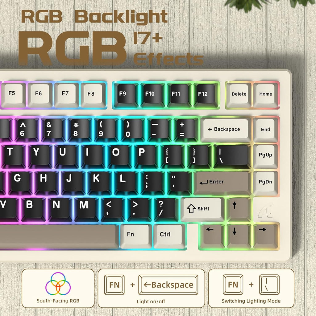 ATTACK SHARK X75-QMK Wireless Mechanical Gaming Keyboard - CNC Aluminum Alloy Shell, Customizable RGB Lighting Gasket Mount, Tri-Mode (2.4G/BT/Wired), VIA Compatible for WIN/MAC/PS4/Xbox- Mlilky White