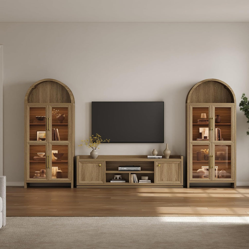 SICOTAS TV Stand Entertainment Center - 67' TV Console for Living Room Modern TV Stand for Bedroom, Media Console with Shelf and Cabinet, Entertainment Stand for TVs up to 65 75 Inch(Brown Oak)