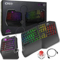 Cloud Nine C989 Ergonomic Mechanical Keyboard for PC - Kailh Linear Red Switches - RGB Light Up LED Backlit with USB - Ergo Split Key Board with Macro
