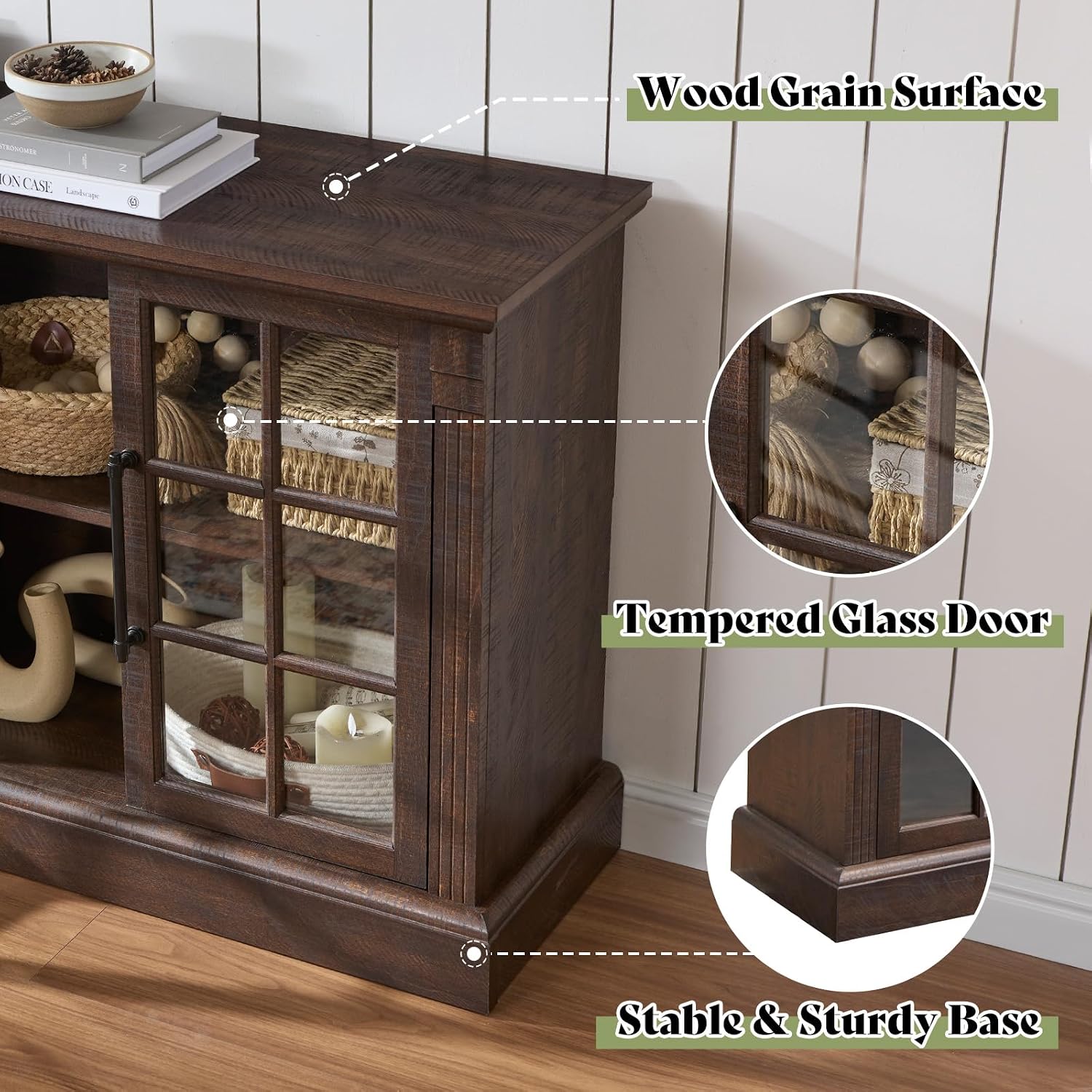 AMERLIFE 97' Farmhouse Fireplace TV Stand, Entertainment Center with Large Storage Space and Adjustable Shelf, Media Console for Living Room, Rustic Brown