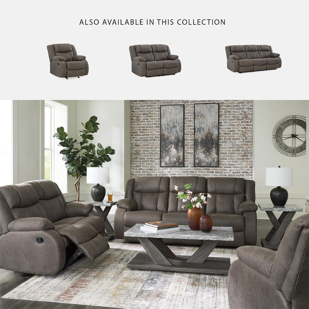 Signature Design by Ashley First Base Contemporary Faux Leather Manual Reclining Loveseat, Gray