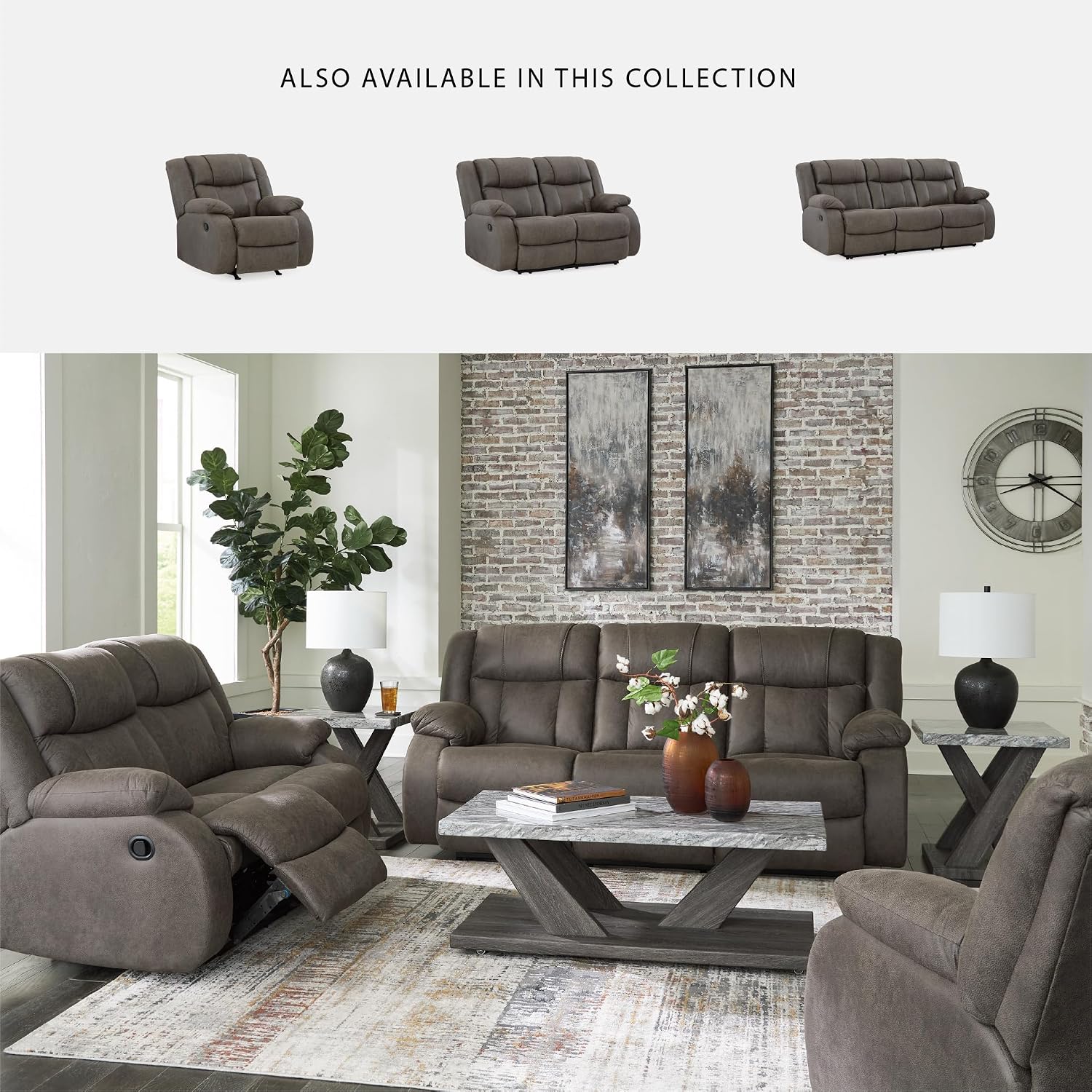Signature Design by Ashley First Base Contemporary Faux Leather Manual Reclining Loveseat, Gray
