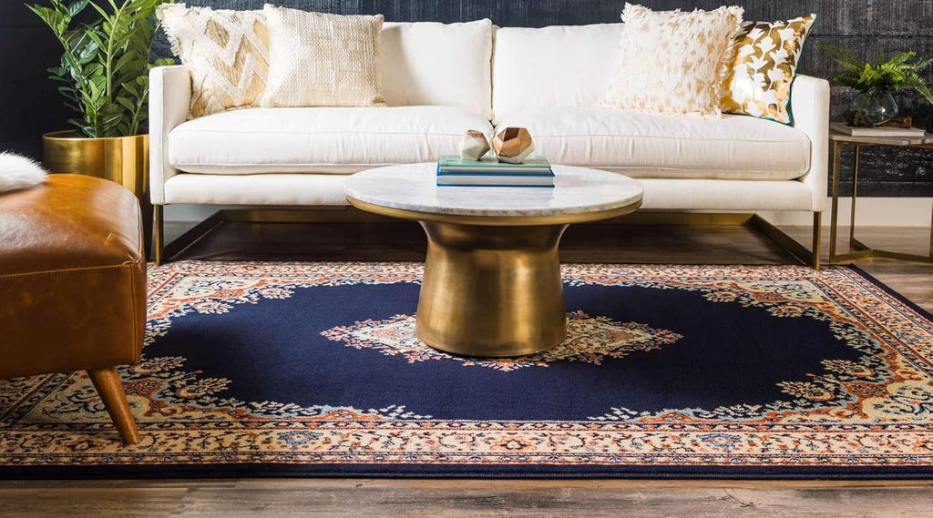 Unique Loom Reza Collection Traditional Persian Style Area Rug, 9 x 12 ft, Navy Blue/Ivory