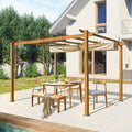 Domi 9'x13' Outdoor Retractable Pergola Against The Wall with Sun Shade Canopy, Pergolas and Gazebos Clearance, Patio Metal Canopy for Deck, Garden, Backyard(Wood-Looking)