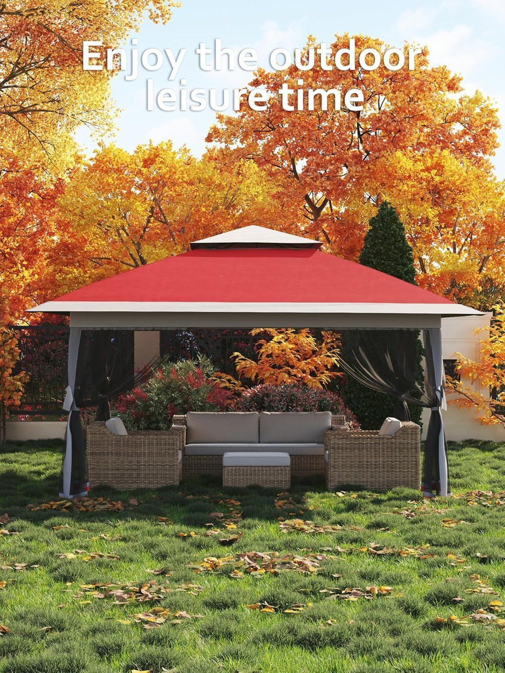 13'' x 13'' Hardtop Gazebo Patio Wide Aluminum Frame Metal Double Roof Outdoor Patio Gazebo,Outdoor Canopy Tent with Mosquito Netting,Backyard Tent for Shade and Rain for Lawn, Garden, Backyard
