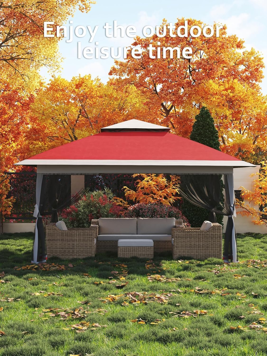 13'' x 13'' Hardtop Gazebo Patio Wide Aluminum Frame Metal Double Roof Outdoor Patio Gazebo,Outdoor Canopy Tent with Mosquito Netting,Backyard Tent for Shade and Rain for Lawn, Garden, Backyard