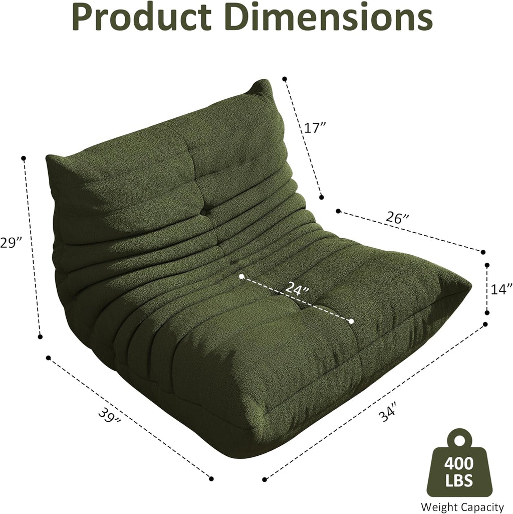Bean Bag Chair for Adults, Comfy Floor Chair Memory Foam Bean Bag Chair, Cozy Lounge Floor Chair for Gaming, Reading & Relaxation, Small Foam Couch for Living Room, Bedroom (Mint Green, Single)