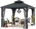Sunjoy 10 ft. x 10 ft. Hardtop Gazebo, Outdoor Aluminum Frame, 2-Tier Steel Hardtop Backyard Gazebo with Netting, Curtain and Ceiling Hook by SummerCove