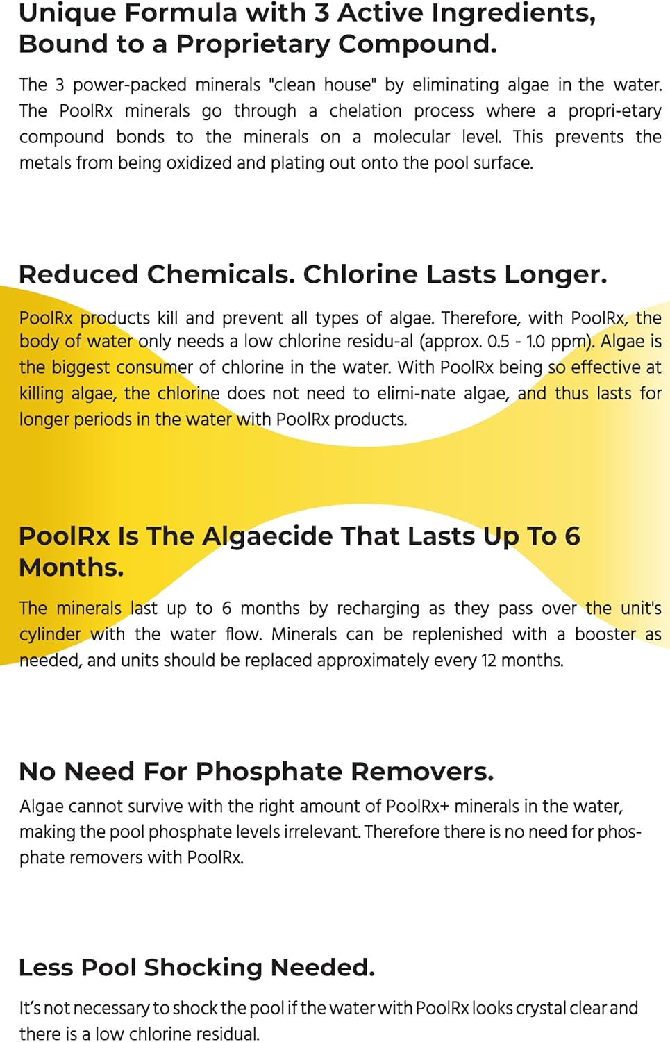 PoolRx+ Mineral Algaecide 4-Unit Pack, up to 6-Month Algae Control, for 5K-7.5K gallons, Orange & White, New Formula with Silver.