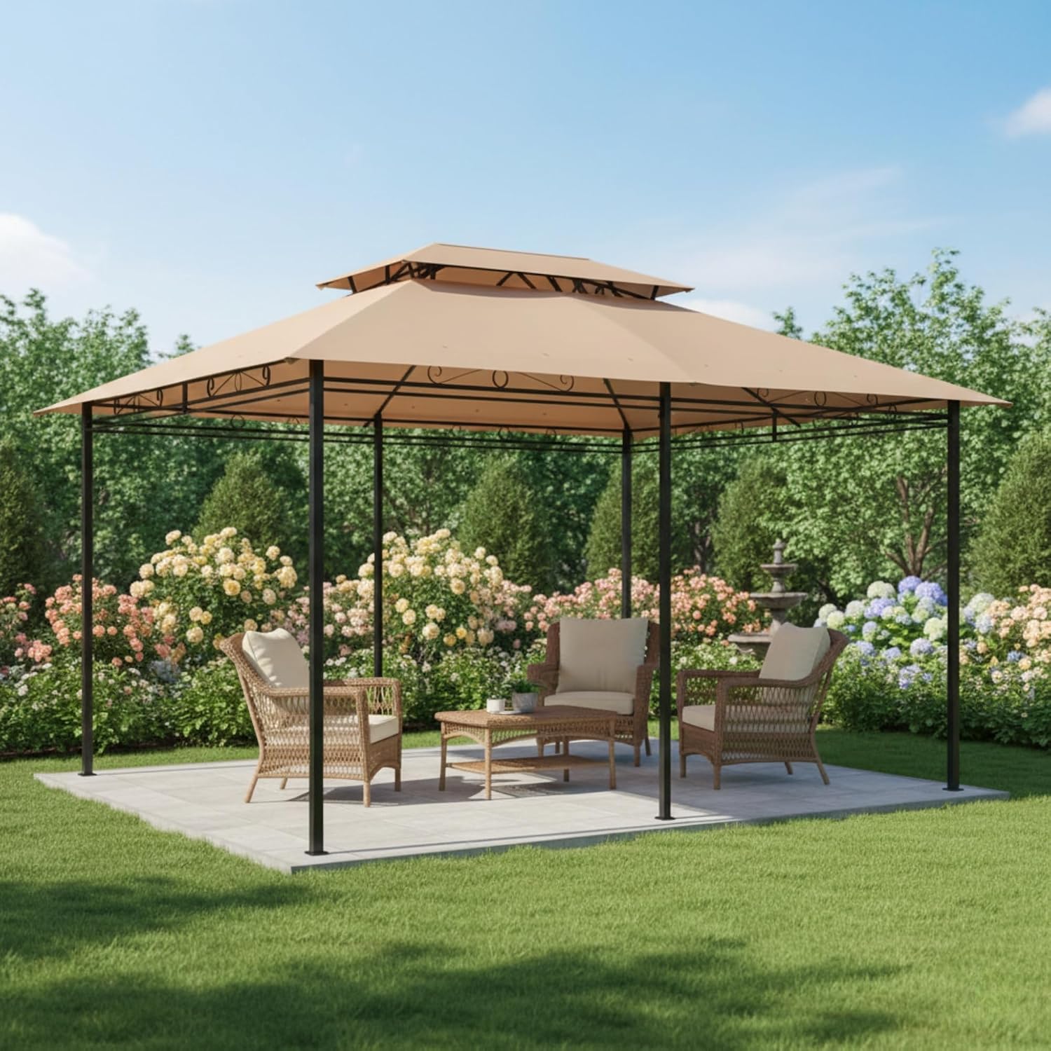 Garden Winds Reinforced RipLock 350 Replacement Canopy Top Cover Compatible with Outsunny 10' x 13' Gazebo Models 01-0154, 84C-050 - Beige