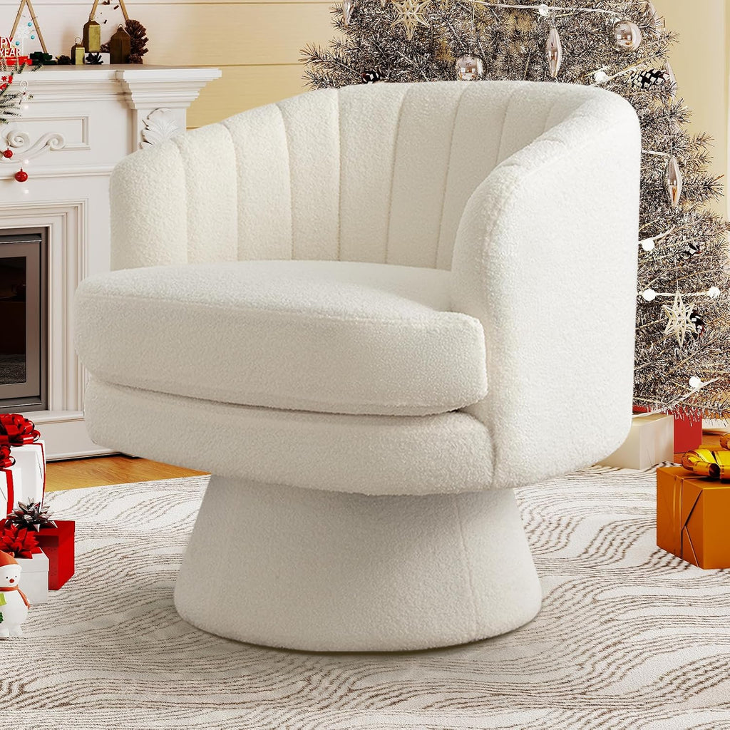 CANMOV Swivel Accent Chair with Armrest, Modern 360 Degree Swivel Barrel Chair with Curve Back and Soft Cushion,Comfy Round Sherpa Teddy Armchair Single Sofa for Living Room,Bedroom,Waiting Room,Beige