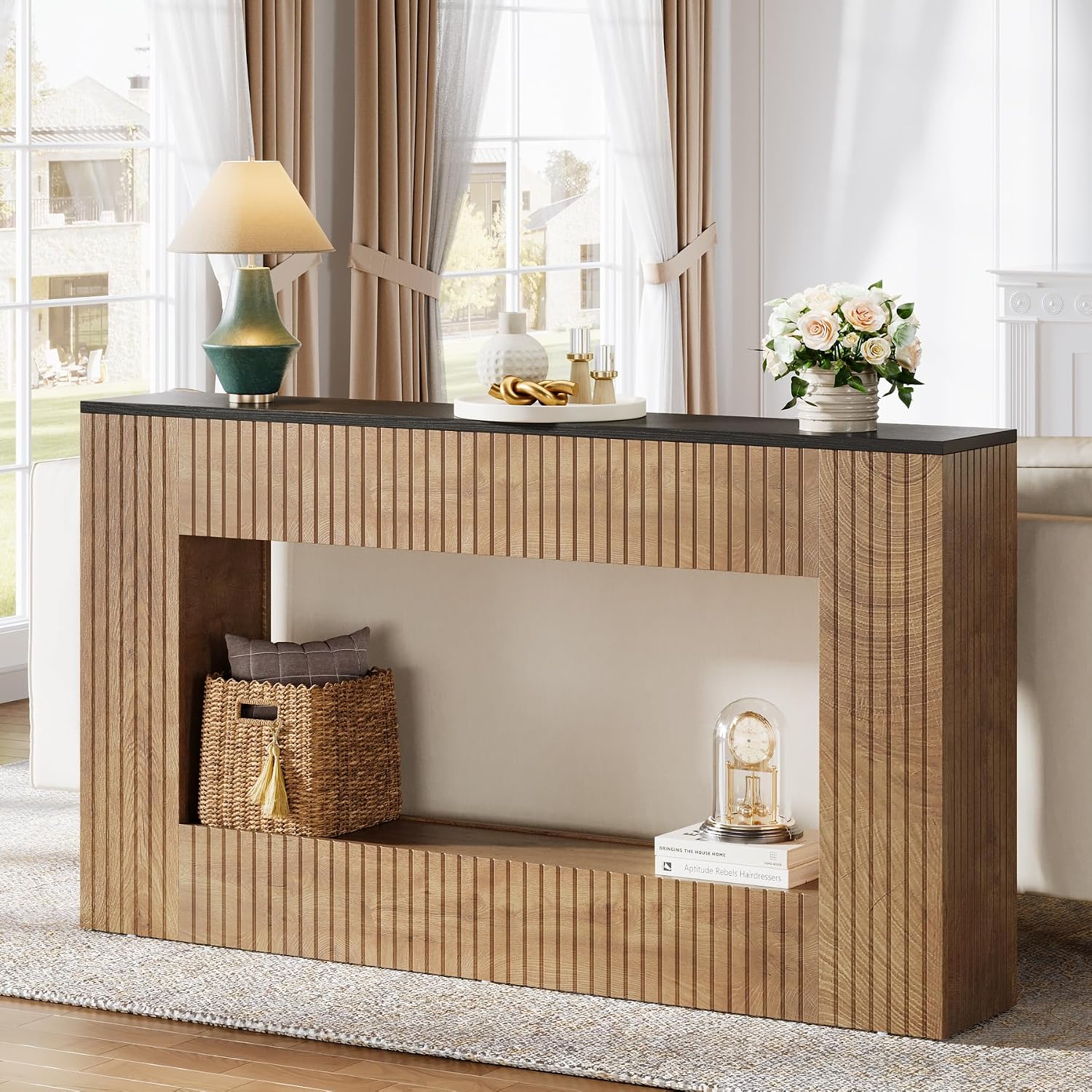 Tribesigns Modern Console Table, 55-Inch Wood Entryway Table with Storage, Narrow Long Sofa Table Behind Couch Table for Living Room, Foyer, Hallway, Brown