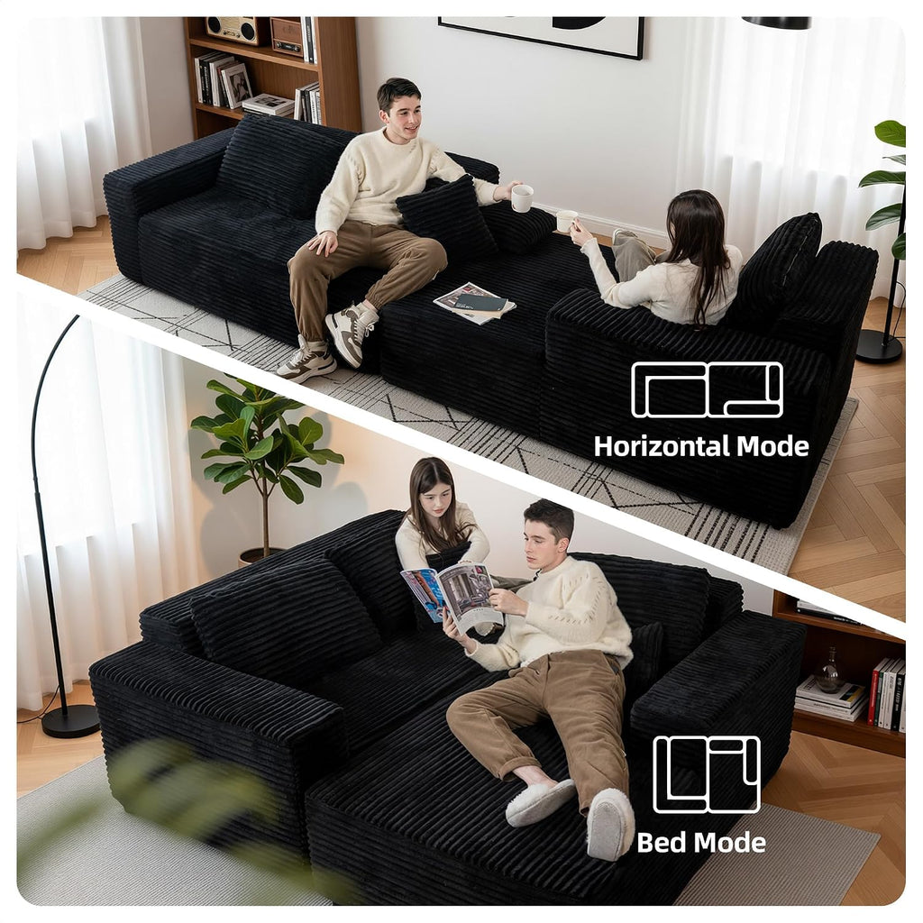 Claiks 104' Boneless Couch, Cloud Couch Sectional, L-Shape Corduroy Modular Sectional Sofa Deep Seat, Upholstered Couches for Living Room, No Assembly Required, Black, Right Facing Chaise